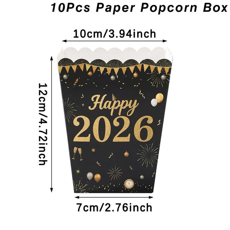 Happy 2026 Popcorn Boxes – New Year Party Snack Containers | EURO VIBE
