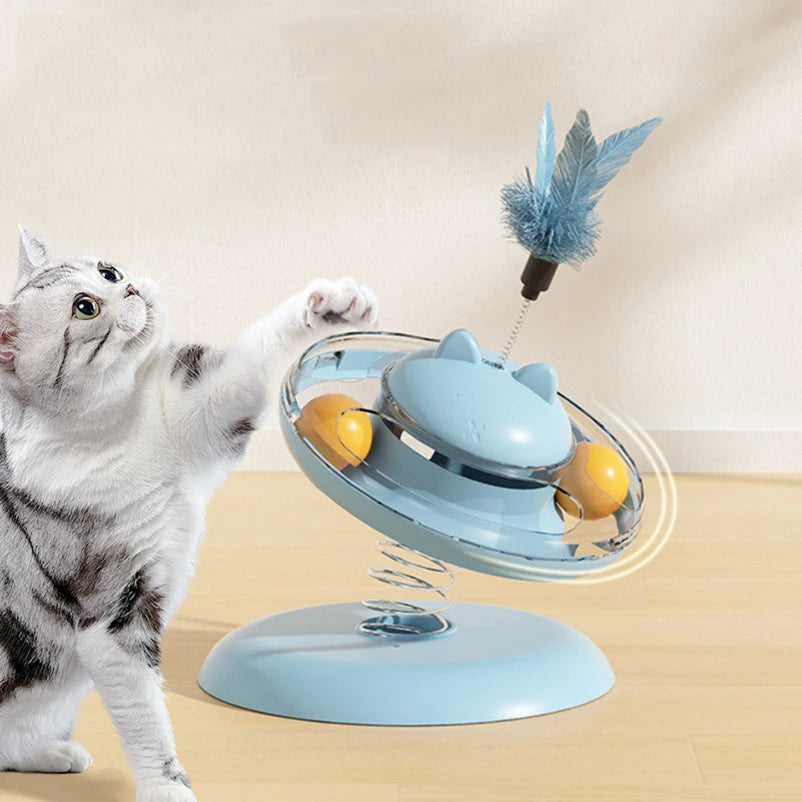 Interactive Cat Toy Spring Feather Teaser Food Dispenser UK