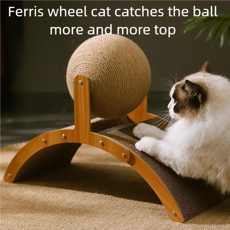 Wooden Cat Scratching Board with Sisal Ball | EURO VIBE