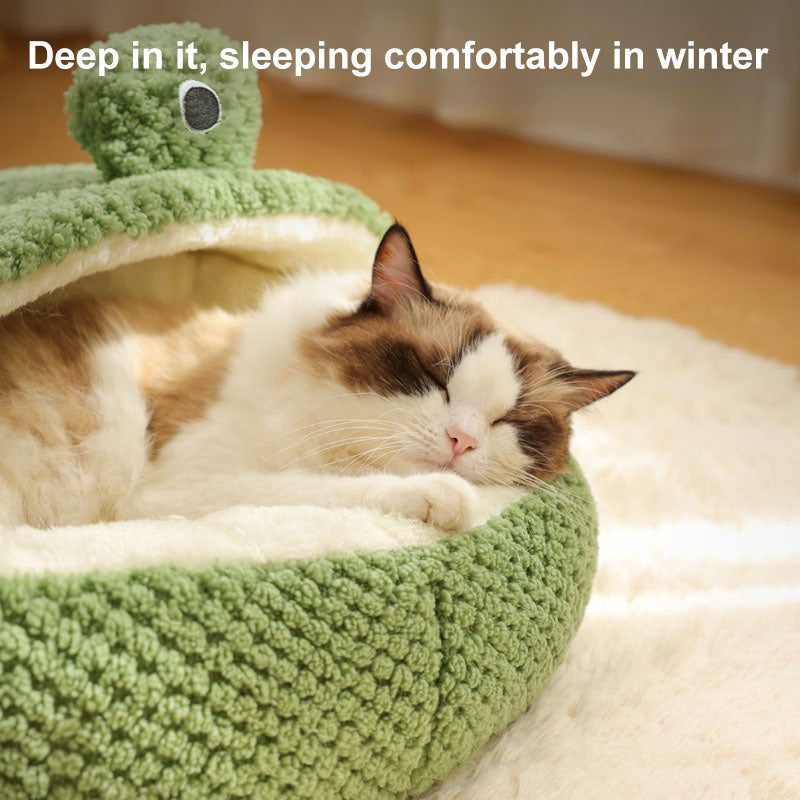 “Frog Shaped Pet Bed – Soft Winter Cat & Dog Cozy Nest”