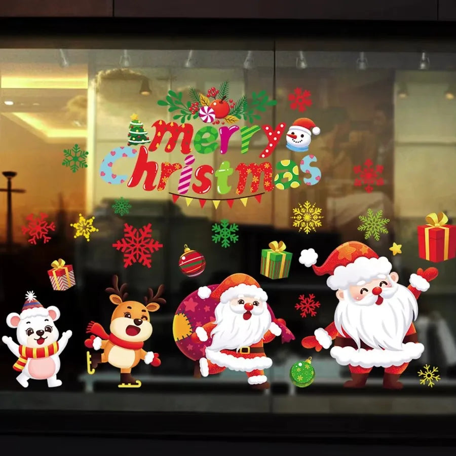 EURO VIBE Christmas Window Stickers – Santa Reindeer Snowman Decals