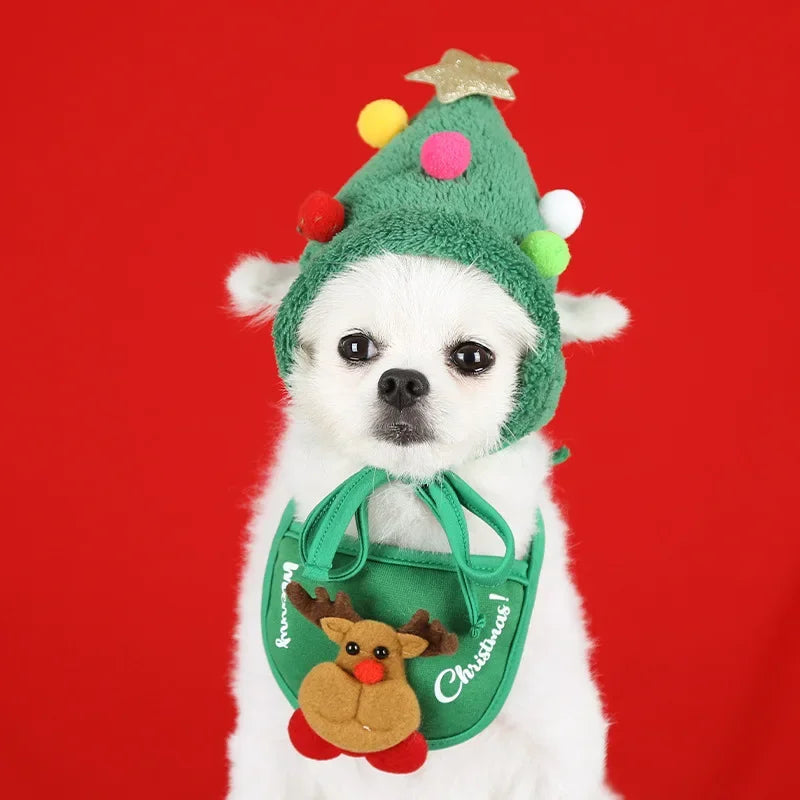 Cute Christmas Pet Costume Set | Festive Dog Hats & Bibs for Holiday Fun