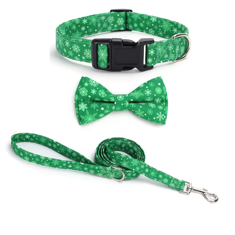 Christmas Dog Collar, Bow Tie & Leash Set – Festive Pet Accessories
