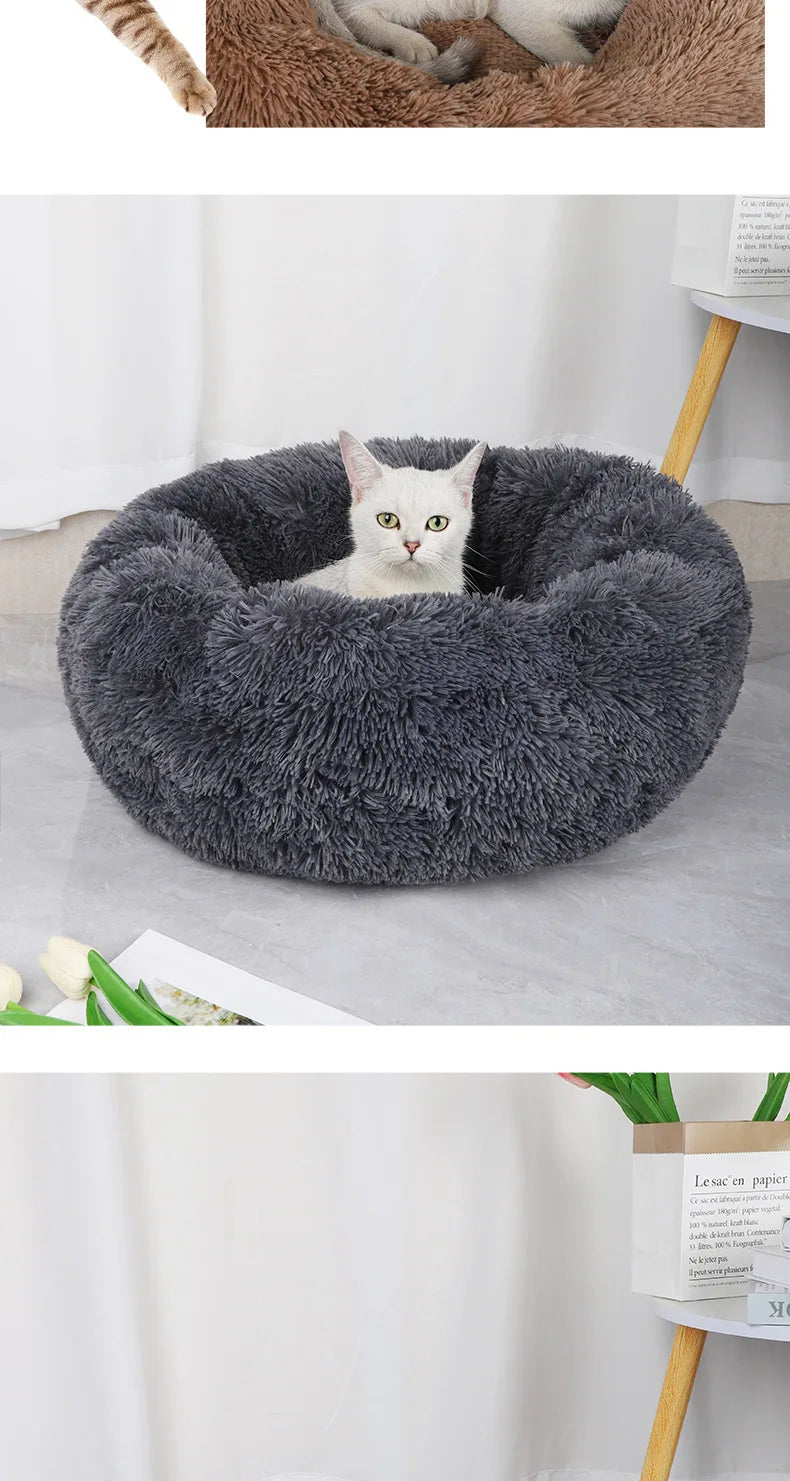 Fluffy Donut Cat Bed – Premium Soft Round Pet Cushion UK