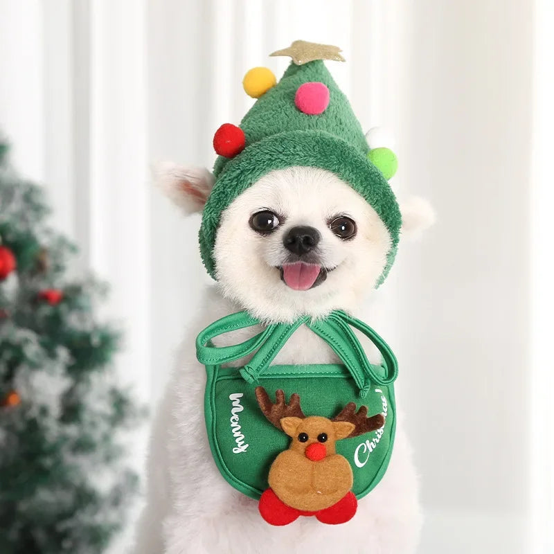Cute Christmas Pet Costume Set | Festive Dog Hats & Bibs for Holiday Fun