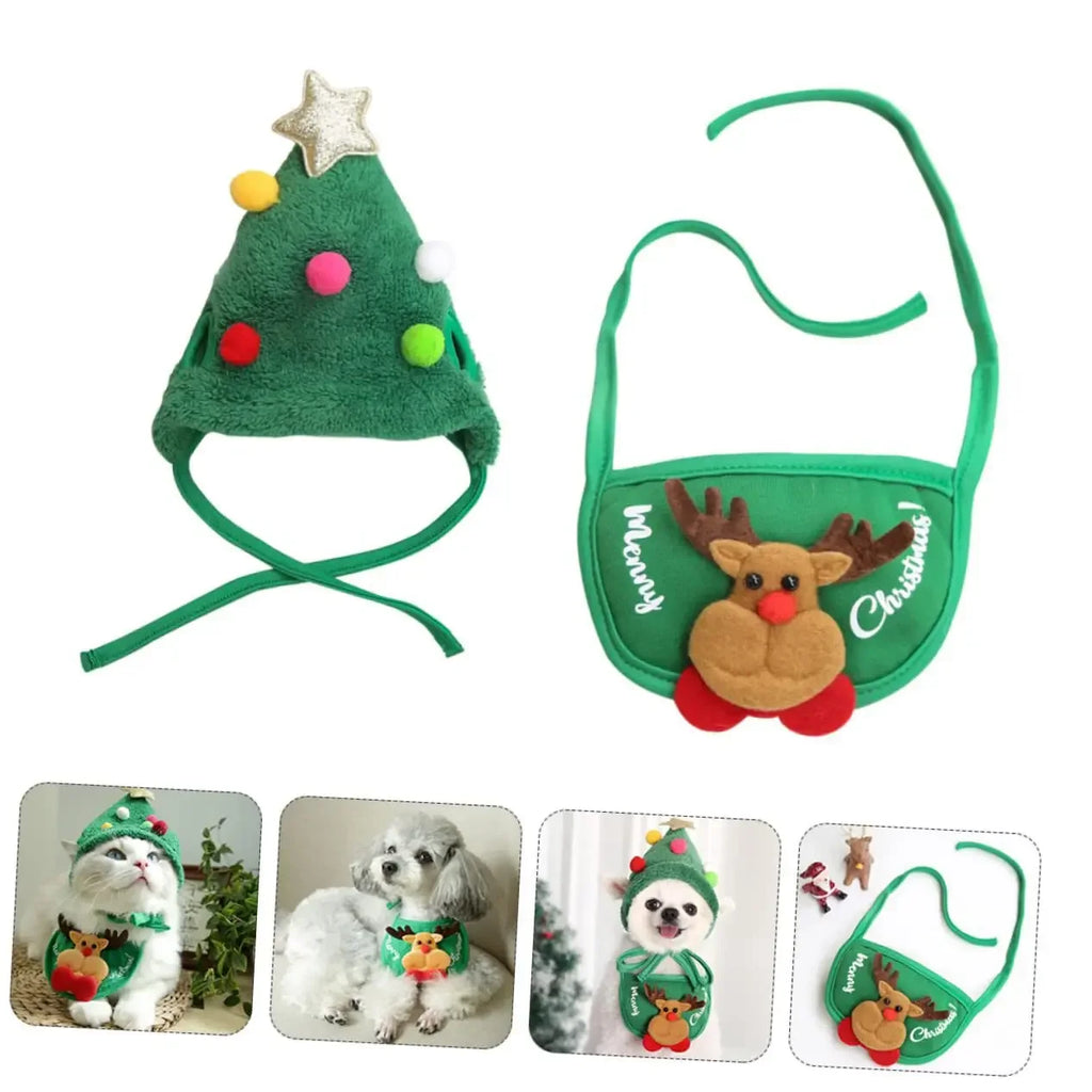 Cute Christmas Pet Costume Set | Festive Dog Hats & Bibs for Holiday Fun