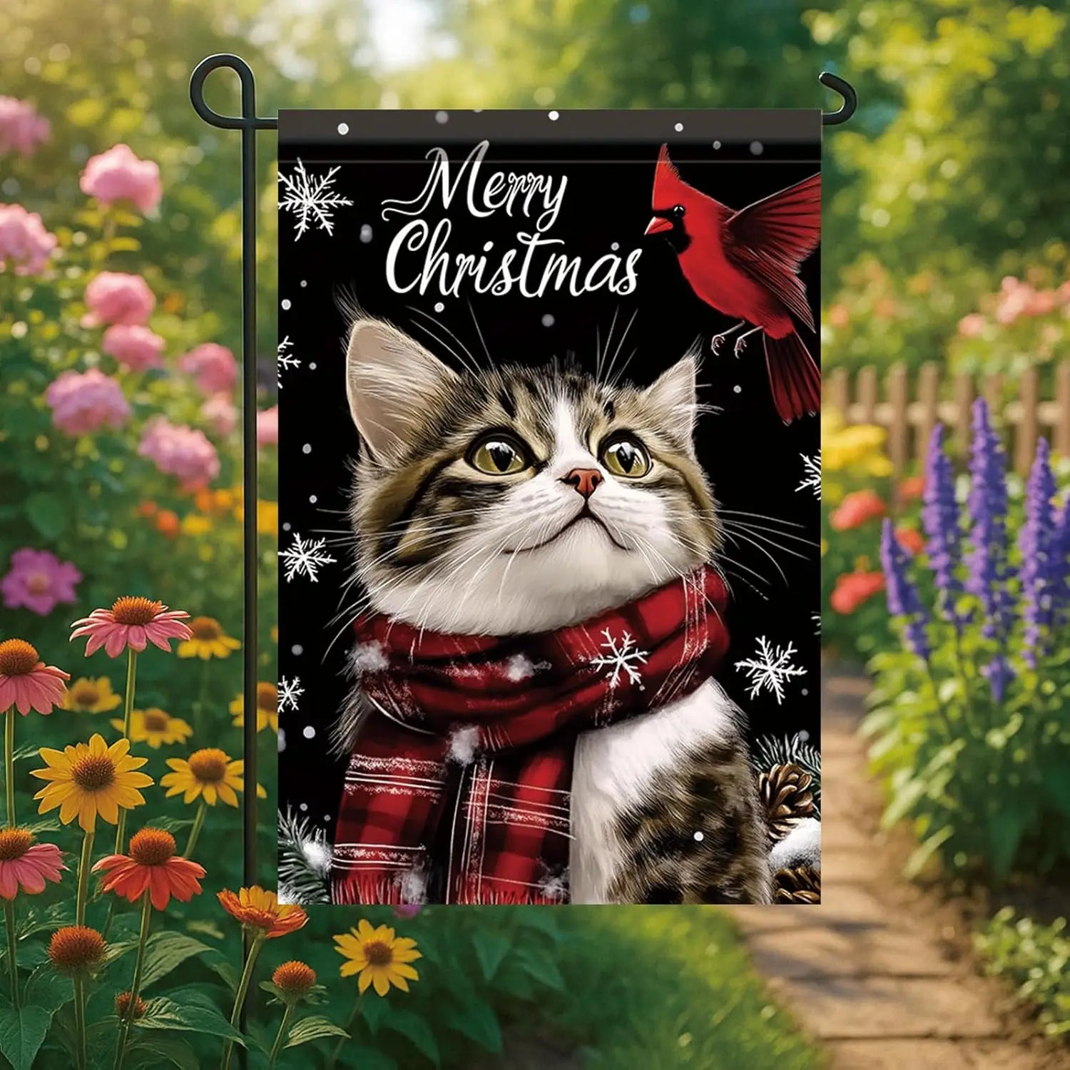 Merry Christmas Cat Garden Flag 12x18 Outdoor Banner – EURO VIBE