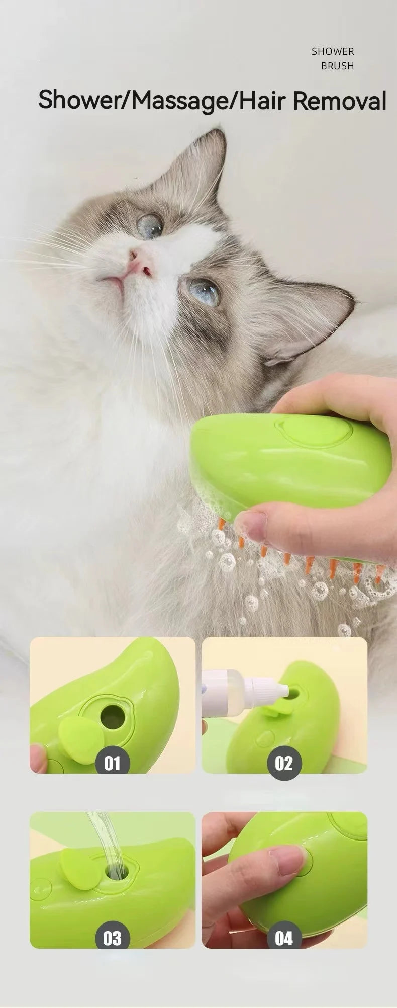 EURO VIBE Steam Pet Grooming Brush for Dogs & Cats – Hair Remover