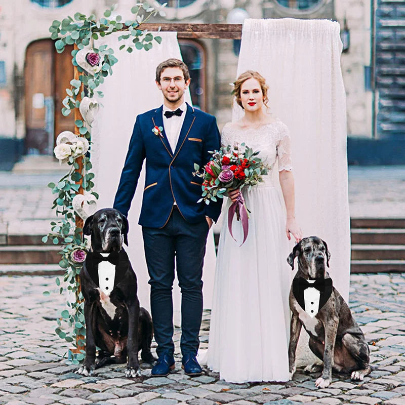 EURO VIBE Dog Tuxedo Bandana with Bow Tie – Adjustable Formal Collar