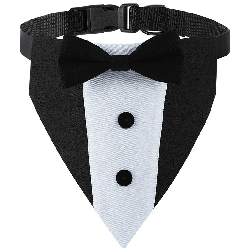 EURO VIBE Dog Tuxedo Bandana with Bow Tie – Adjustable Formal Collar