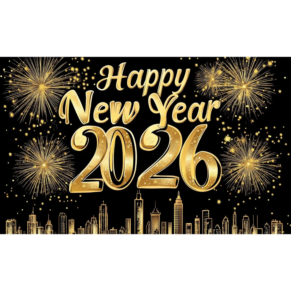 New Year 2026 Backdrop – Gold Party Banner for Photos | EURO VIBE