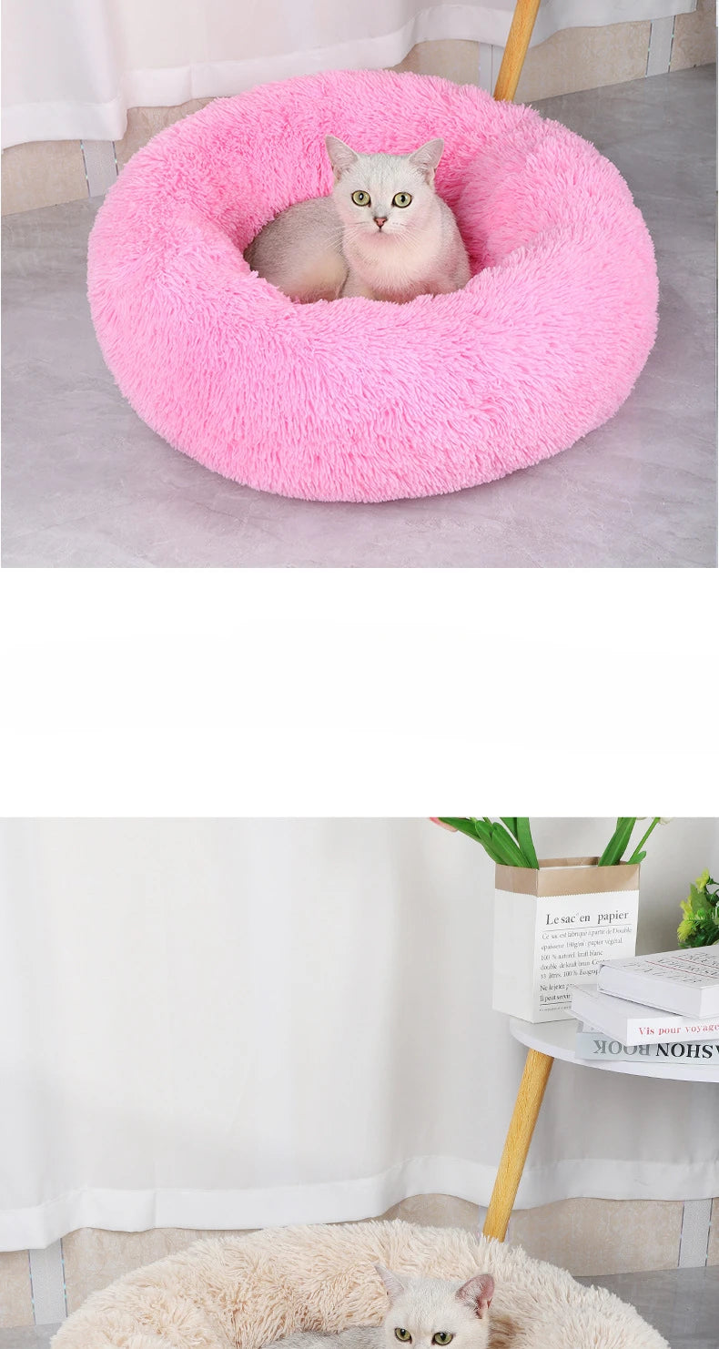 Fluffy Donut Cat Bed – Premium Soft Round Pet Cushion UK