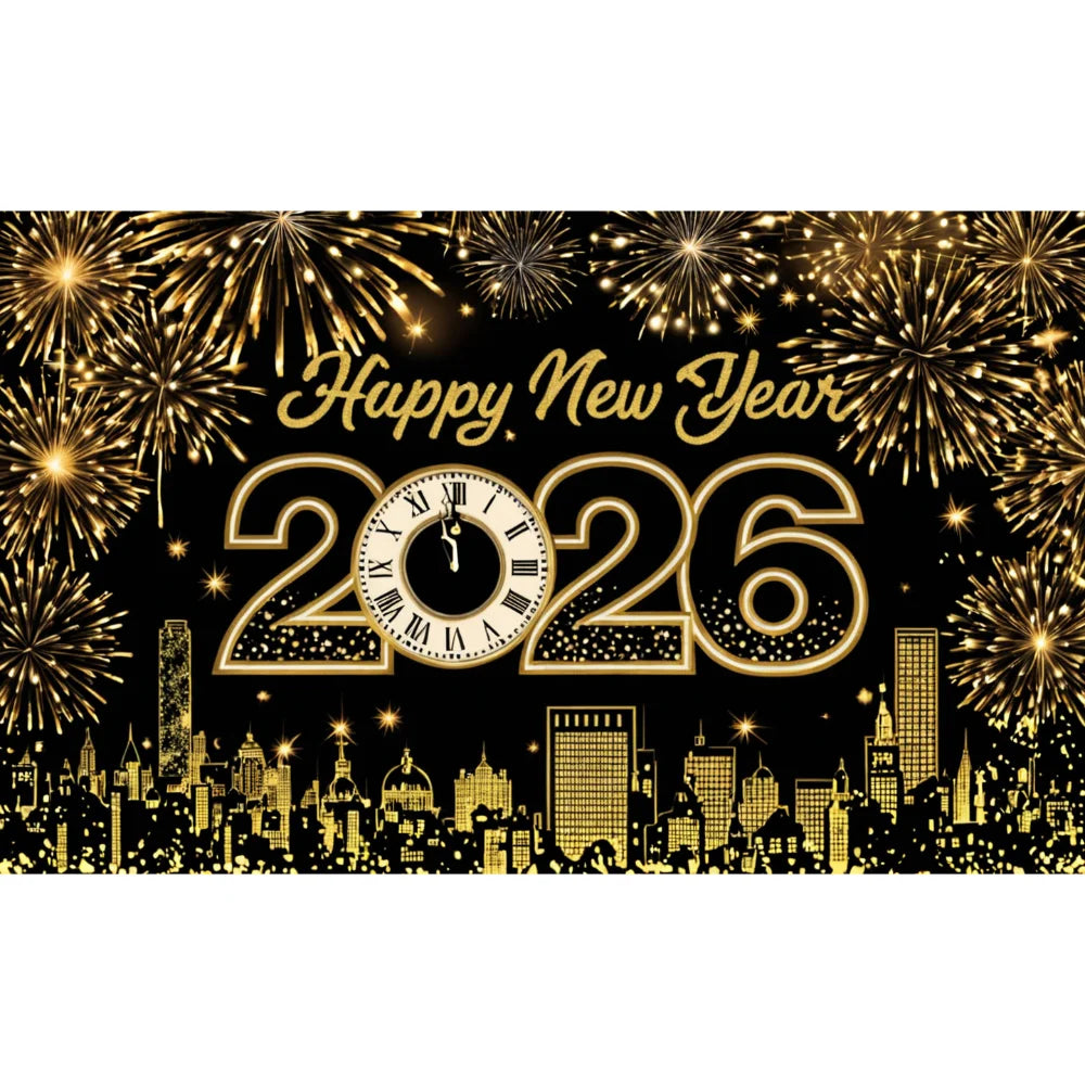 New Year 2026 Backdrop – Gold Party Banner for Photos | EURO VIBE
