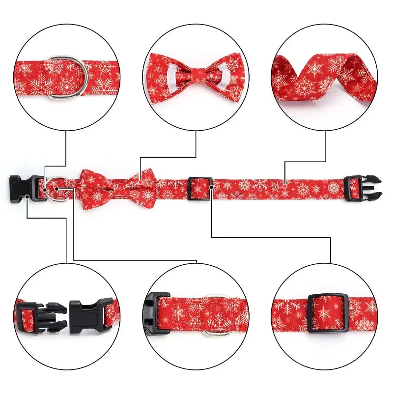 Christmas Dog Collar, Bow Tie & Leash Set – Festive Pet Accessories