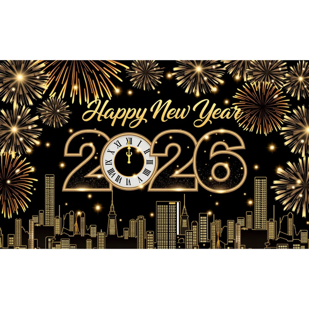 New Year 2026 Backdrop – Gold Party Banner for Photos | EURO VIBE