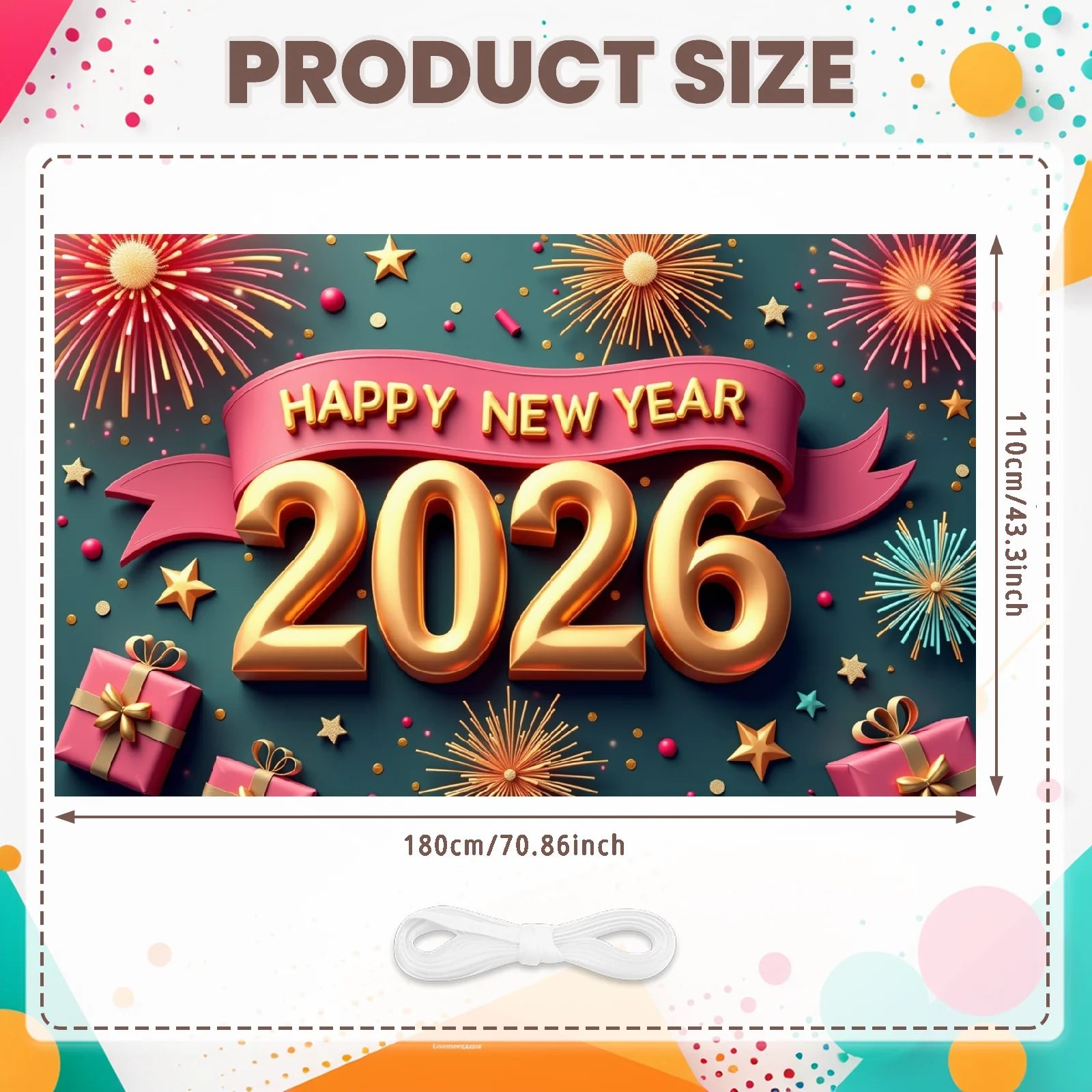 New Year 2026 Backdrop – Gold Party Banner for Photos | EURO VIBE