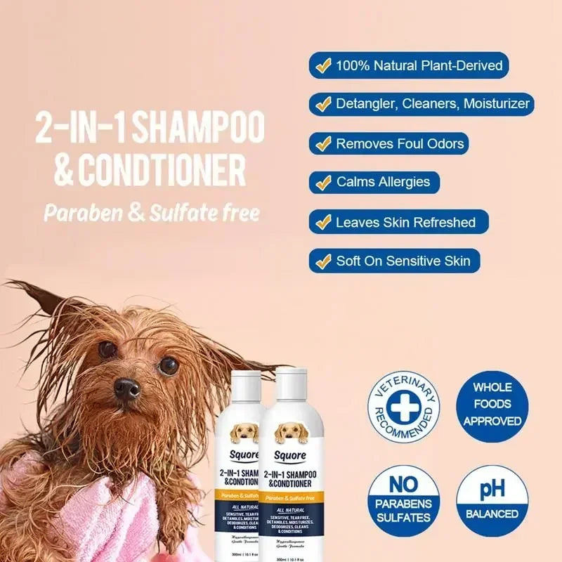 EURO VIBE Squore 2-in-1 Dog Shampoo & Conditioner – Natural, Tear-Free Care