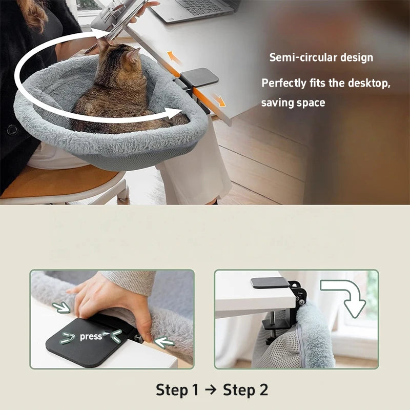 EURO VIBE Desk Mounted Cat Hammock | Space Saving Pet Bed