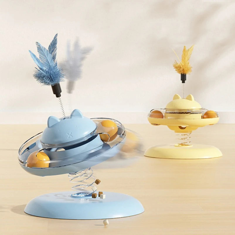 Interactive Cat Toy Spring Feather Teaser Food Dispenser UK