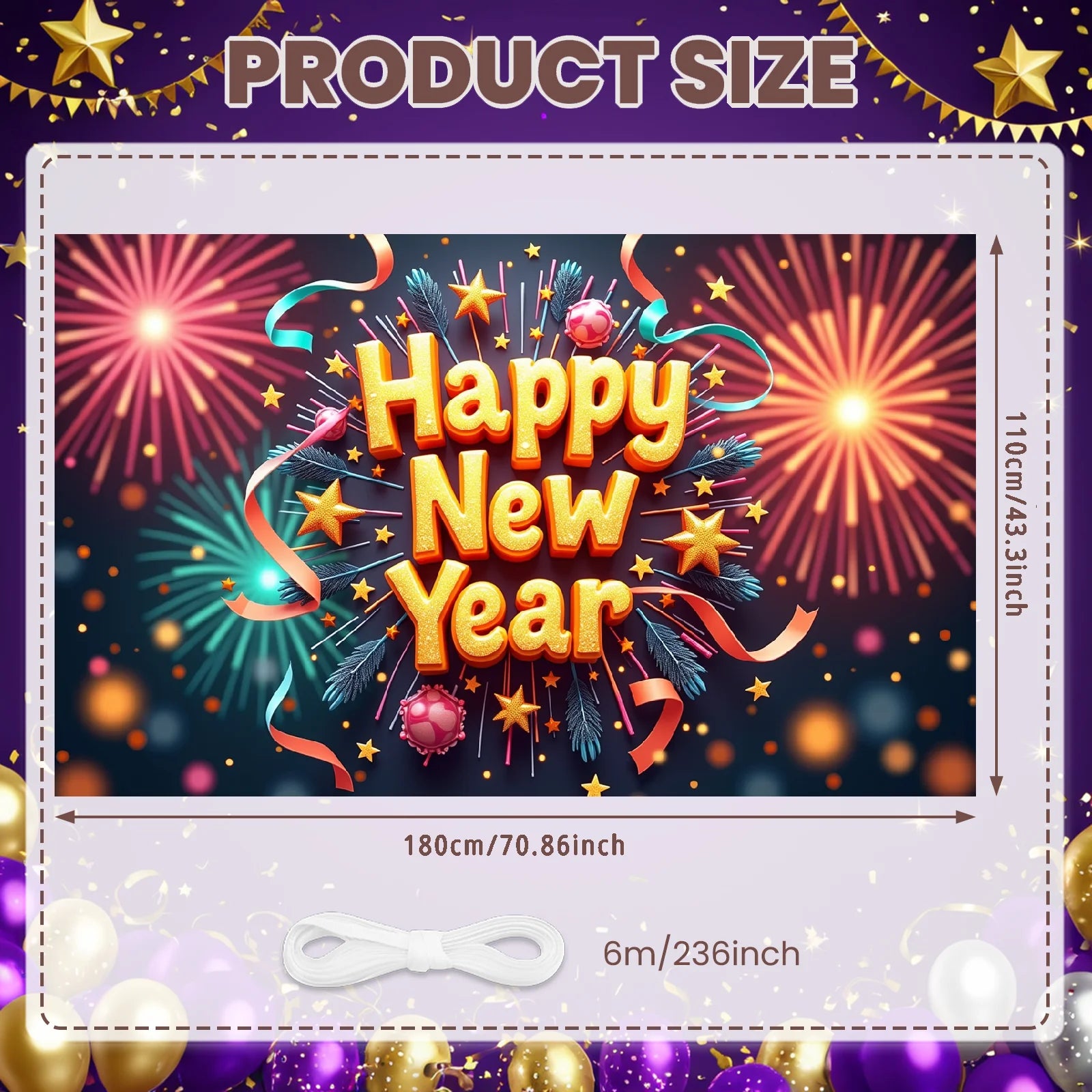 New Year 2026 Backdrop – Gold Party Banner for Photos | EURO VIBE
