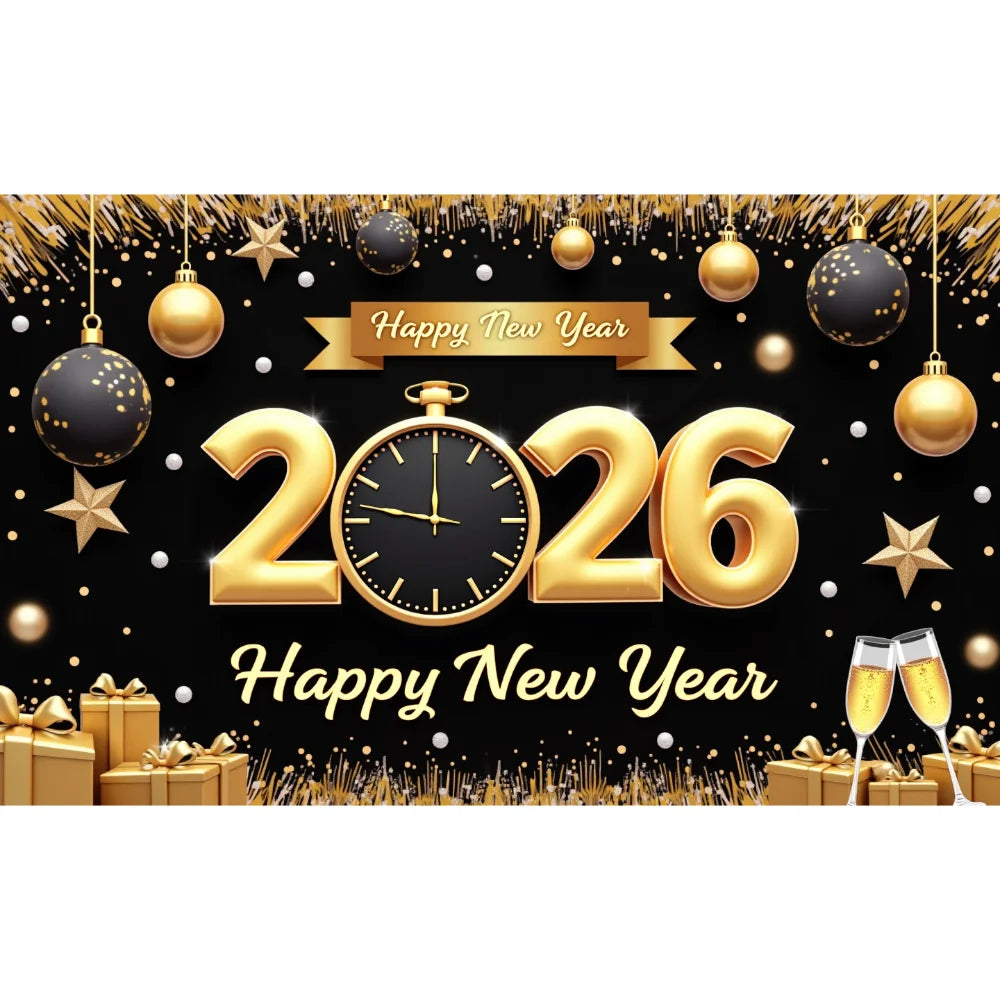 New Year 2026 Backdrop – Gold Party Banner for Photos | EURO VIBE