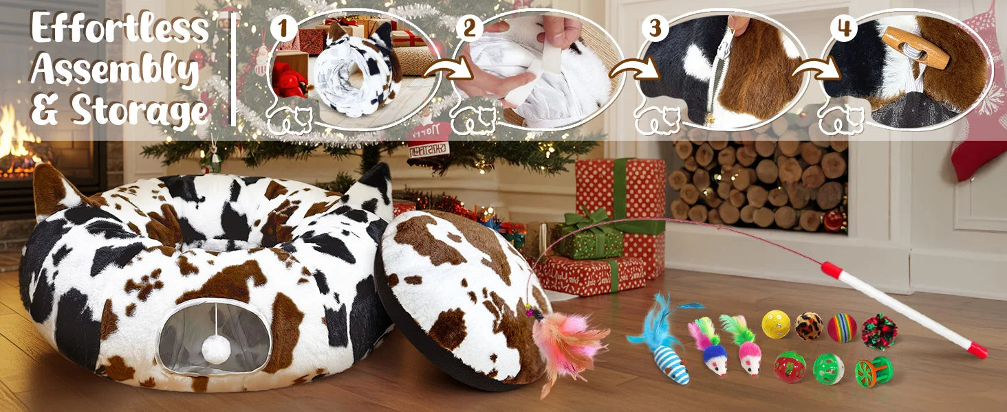 Christmas Cat Bed with Toys | Cozy Winter Pet House for Cats
