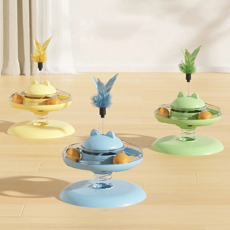 Interactive Cat Toy Spring Feather Teaser Food Dispenser UK