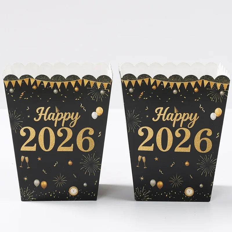 Happy 2026 Popcorn Boxes – New Year Party Snack Containers | EURO VIBE