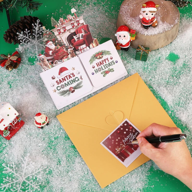 3D Pop-Up Christmas Surprise Box Card with Santa & Dogs – Holiday Gift