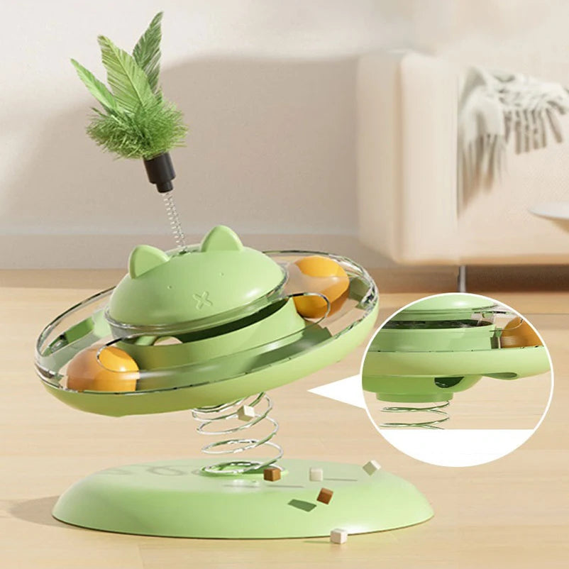 Interactive Cat Toy Spring Feather Teaser Food Dispenser UK