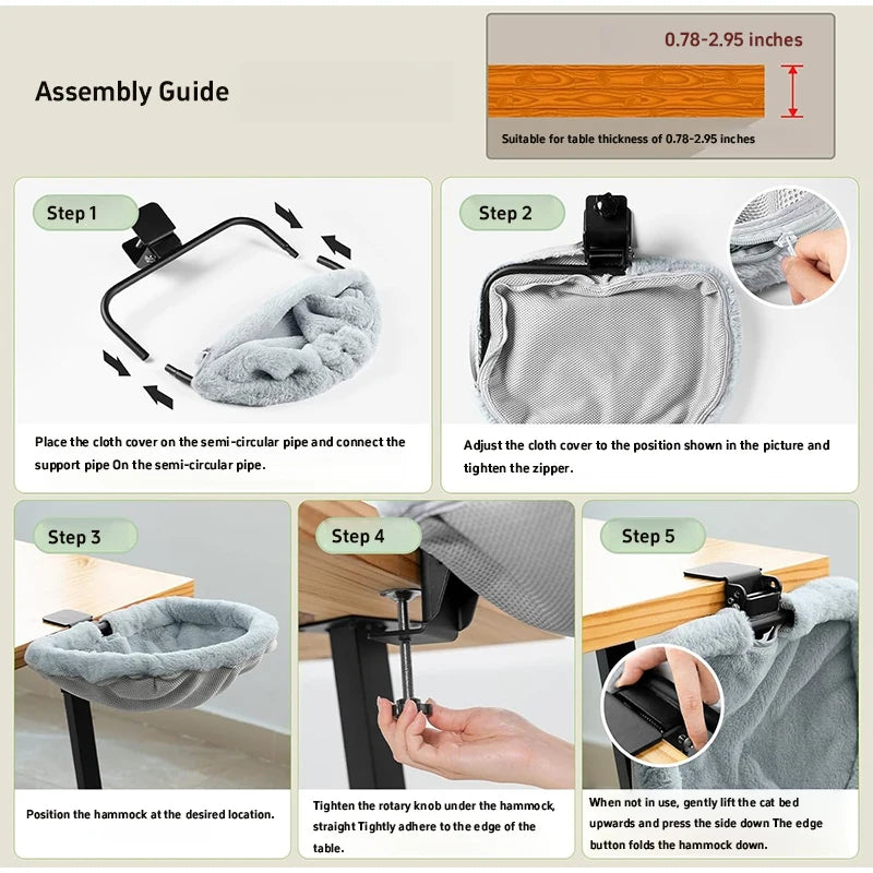 EURO VIBE Desk Mounted Cat Hammock | Space Saving Pet Bed