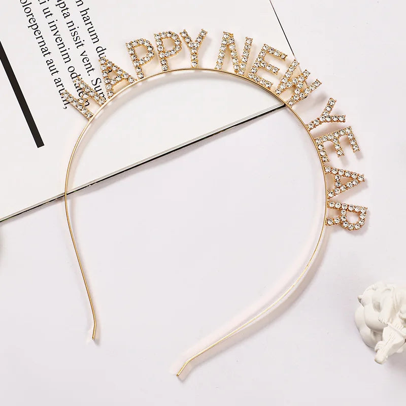 EURO VIBE Happy New Year Rhinestone Headband – Sparkly Party Accessory