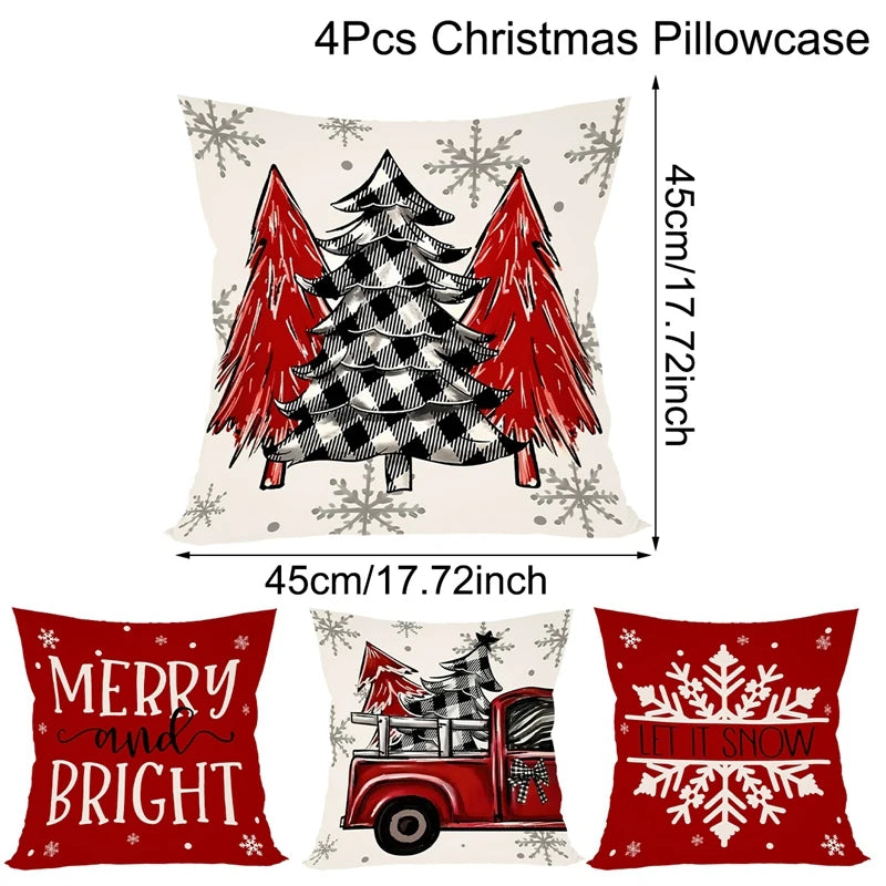 EURO VIBE Christmas Cushion Covers Set of 4 | Festive Decorative Pillows