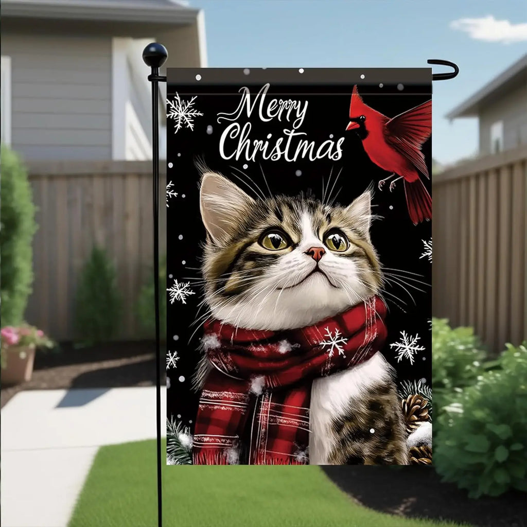 Merry Christmas Cat Garden Flag 12x18 Outdoor Banner – EURO VIBE