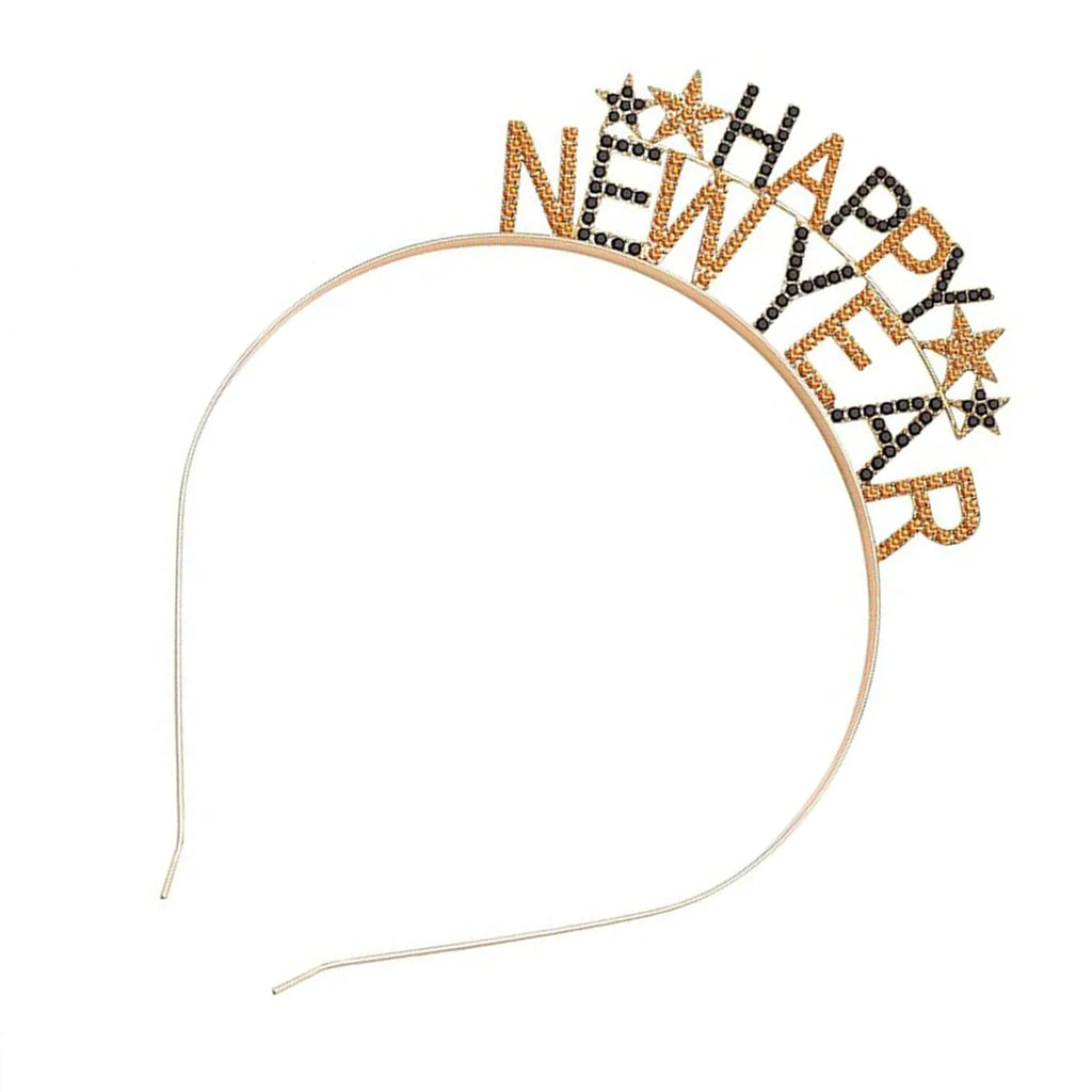 EURO VIBE Happy New Year Rhinestone Headband – Sparkly Party Accessory