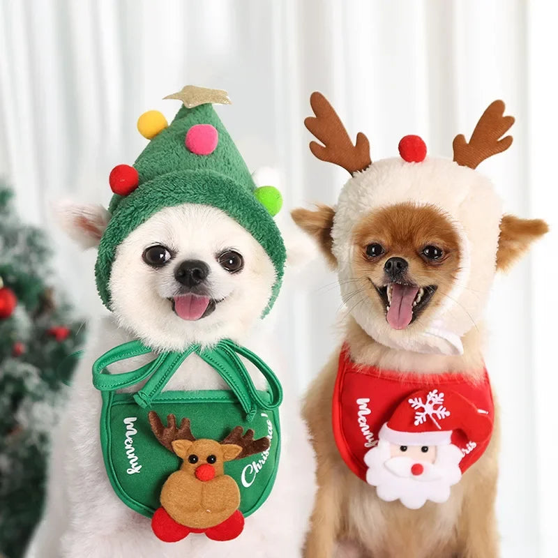 Cute Christmas Pet Costume Set | Festive Dog Hats & Bibs for Holiday Fun