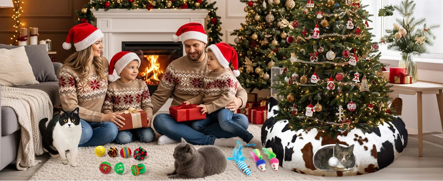 Christmas Cat Bed with Toys | Cozy Winter Pet House for Cats