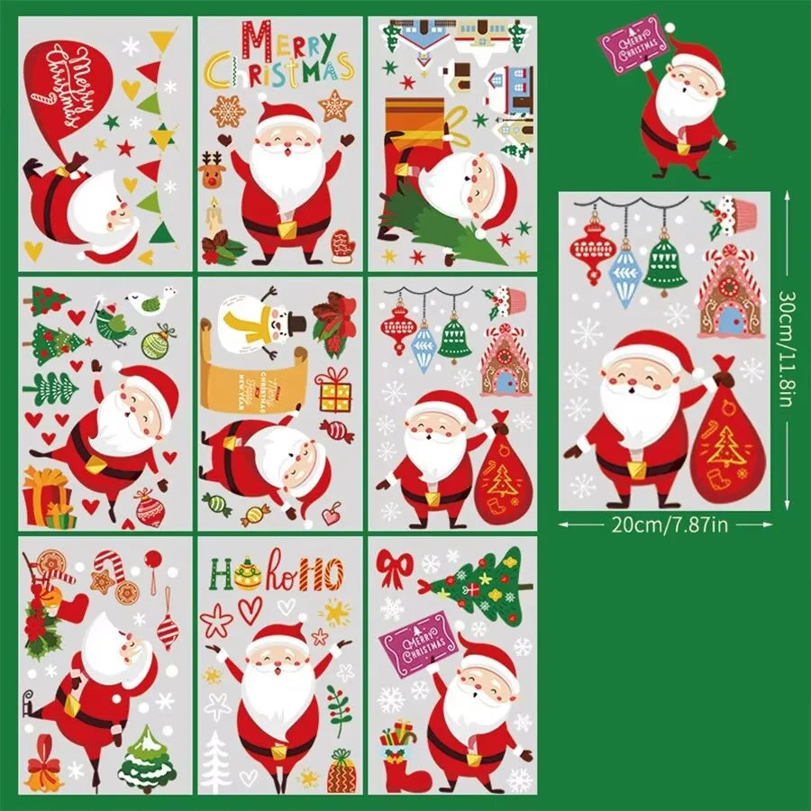 EURO VIBE Christmas Window Stickers – Santa Reindeer Snowman Decals