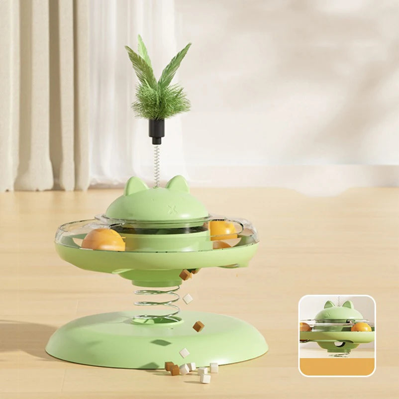 Interactive Cat Toy Spring Feather Teaser Food Dispenser UK