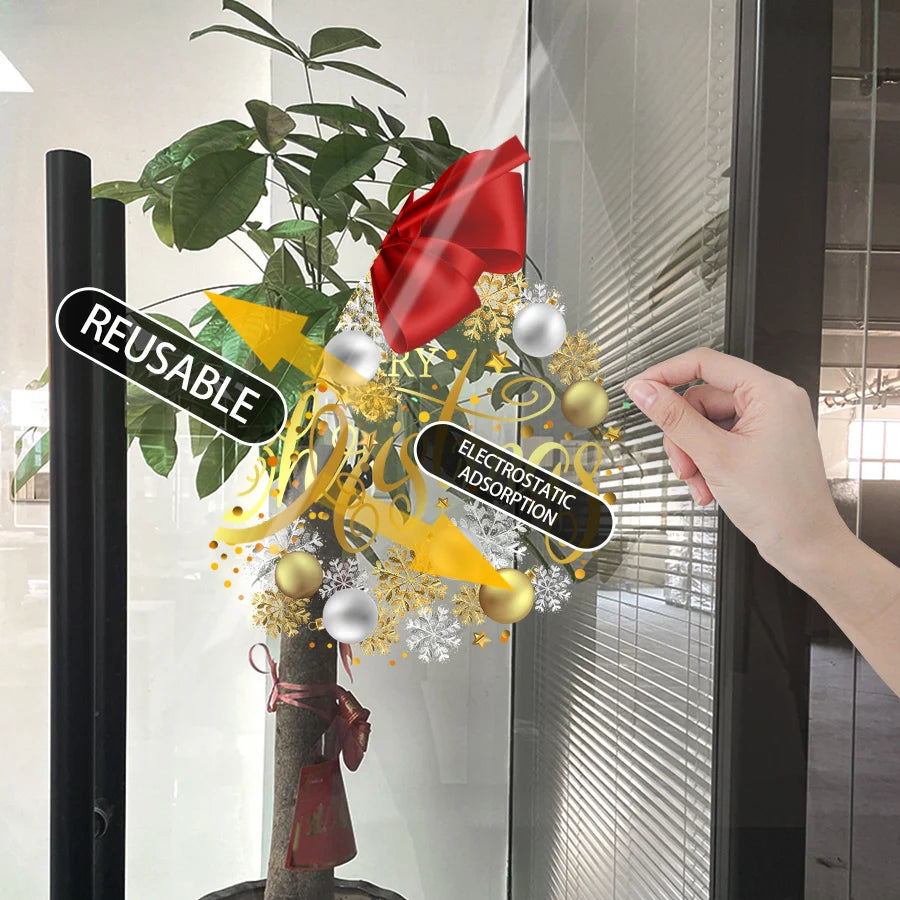 EURO VIBE Merry Christmas Window Wreath Sticker – Festive Door Décor
