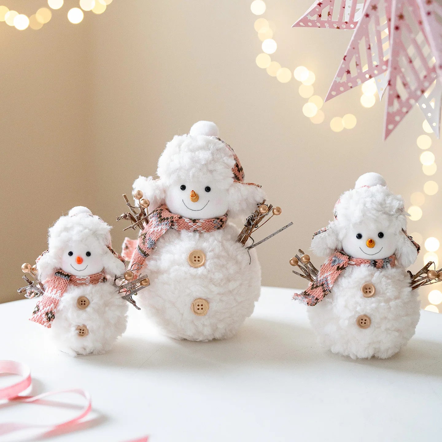 EURO VIBE Snowman Plush Decoration Set – Cute Christmas Table Ornaments