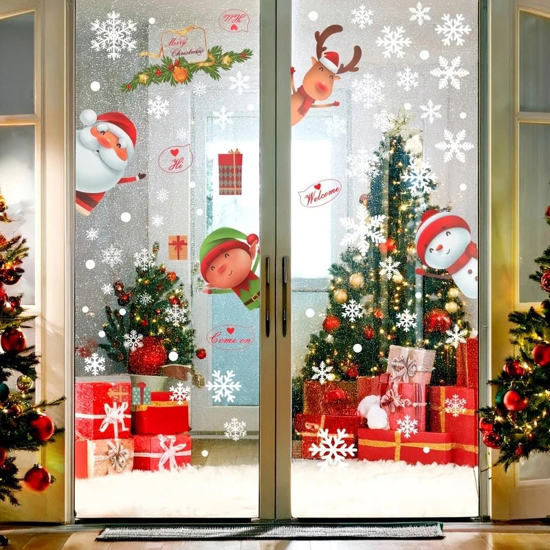 EURO VIBE Christmas Window Stickers – Santa Reindeer Snowman Decals