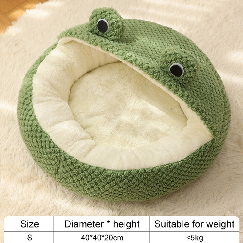 “Frog Shaped Pet Bed – Soft Winter Cat & Dog Cozy Nest”
