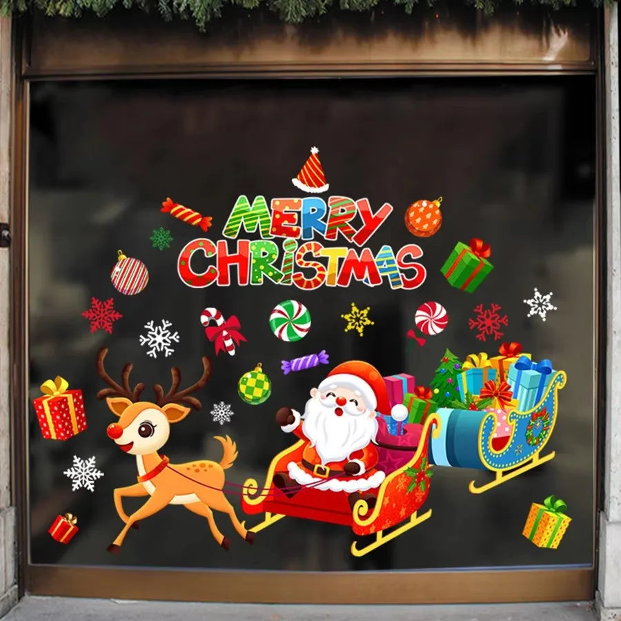EURO VIBE Christmas Window Stickers – Santa Reindeer Snowman Decals