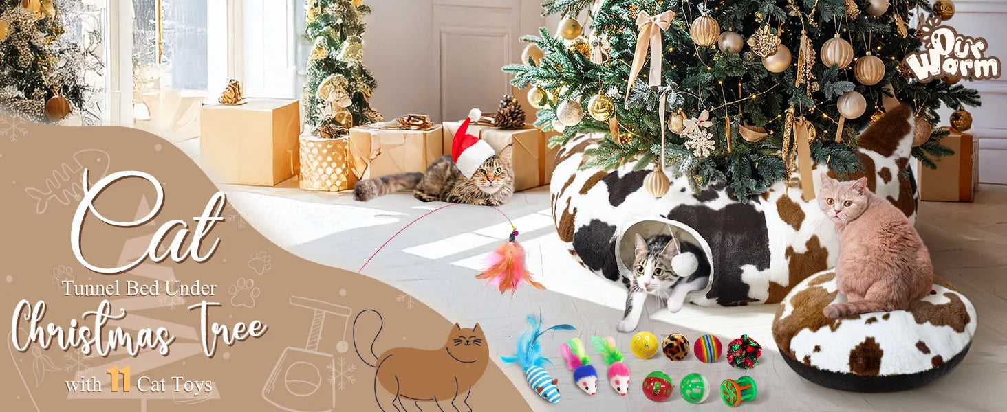 Christmas Cat Bed with Toys | Cozy Winter Pet House for Cats