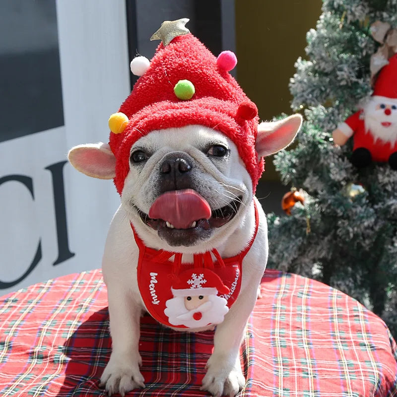Cute Christmas Pet Costume Set | Festive Dog Hats & Bibs for Holiday Fun