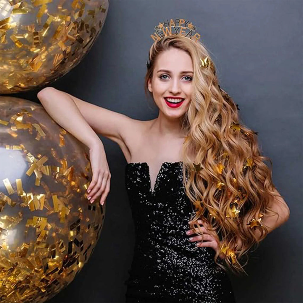 EURO VIBE Happy New Year Rhinestone Headband – Sparkly Party Accessory