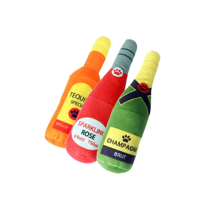 EURO VIBE Plush Dog Bottle Toys Set | Soft Squeaky Pet Chew Toys