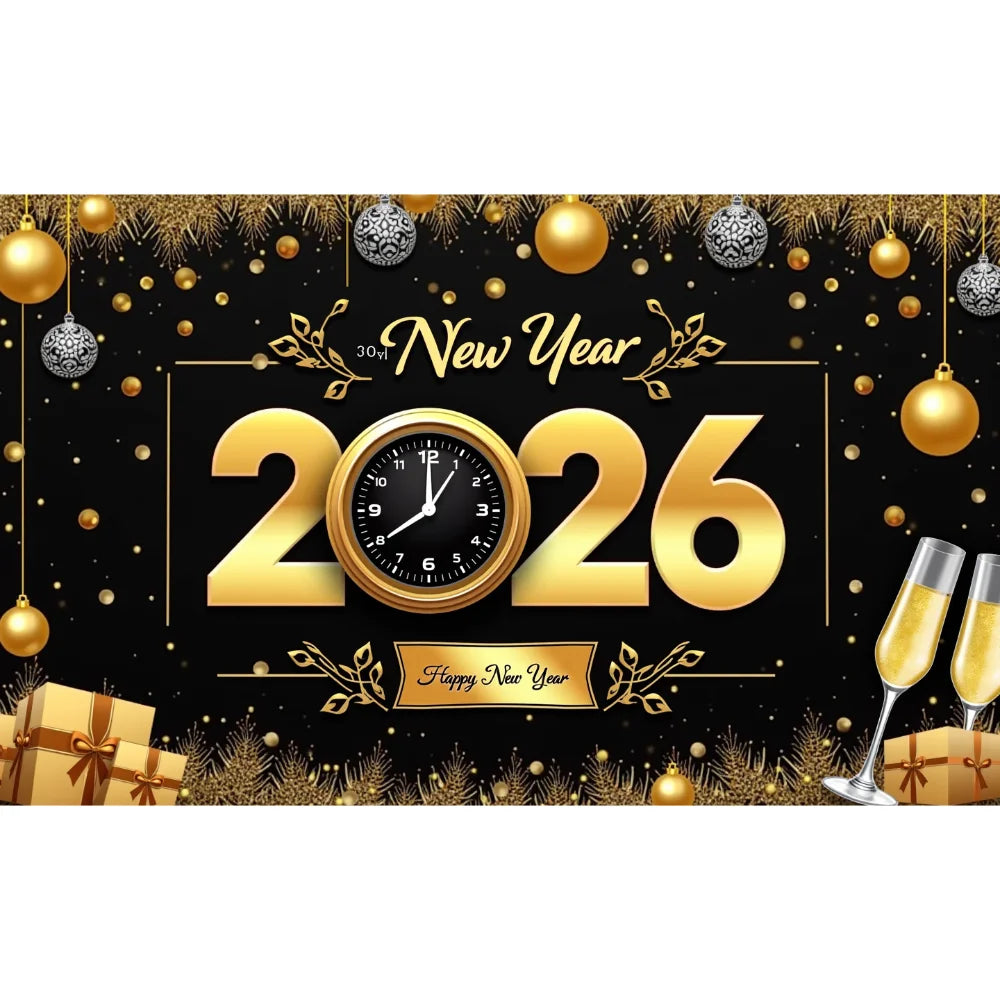New Year 2026 Backdrop – Gold Party Banner for Photos | EURO VIBE