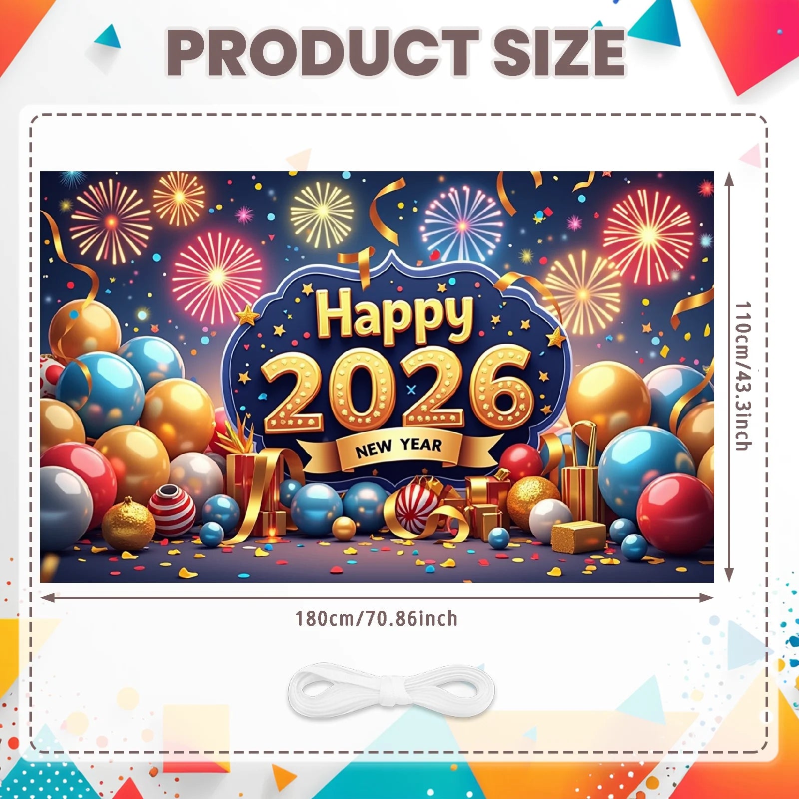 New Year 2026 Backdrop – Gold Party Banner for Photos | EURO VIBE